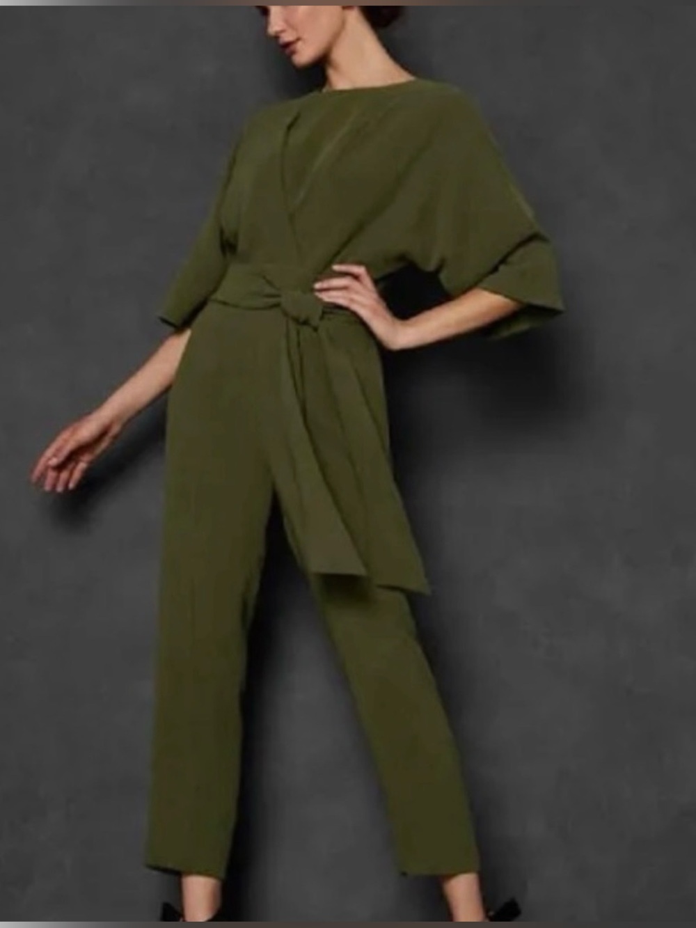 Ted Baker HEMLA Olive Green Kimono Sleeve Tie Waist Jumpsuit Size 3 US 8